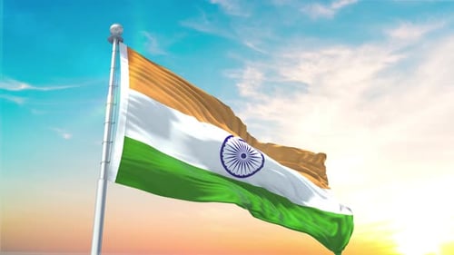 Realistic India Flag Waving Animation Against Sunny Sky