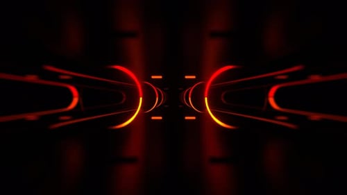 Orange And Red Futuristic Track With Neon Rings And Pulsating Markings Background VJ Loop In 4K