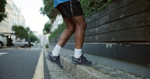 Step ups, athlete and fitness for legs, city and training for wellness and strengthening quadriceps