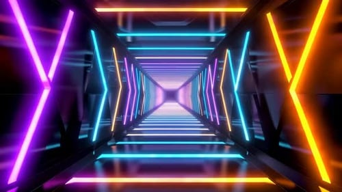 Futuristic Neon Tunnel VJ Loop SciFi Corridor