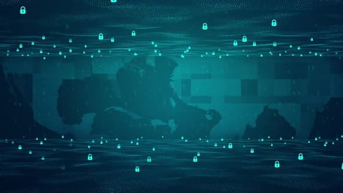 Digital business security key wave background