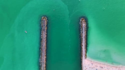 Aerial Seascape with Venice South and Nokomis North Jetty in Sarasota County USA Many Tourists