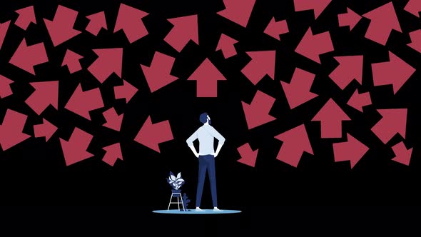 man looking at arrows not knowing what decision to make animation 4k on ...