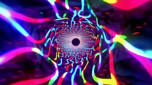 Abstract Neon Light Tunnel With Vibrant Wavy Lines Loop
