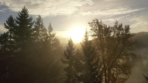 Glorious Aerial Morning Sunrise over the foggy mountain range