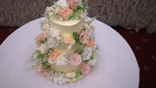 Elegant Three Tier Wedding Cake with Flowers