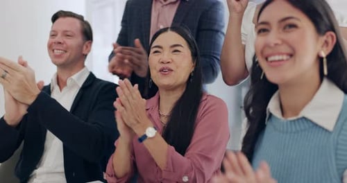 Diverse Group of People Clapping at Corporate Event
