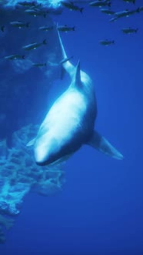 A Large White Shark Swimming in the Ocean