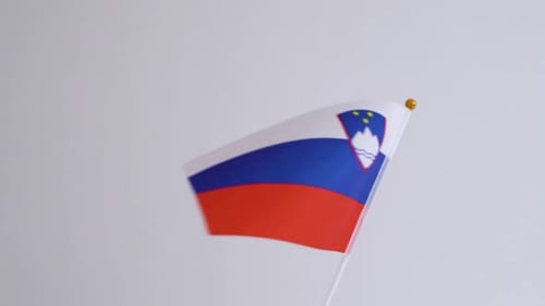National Flag of Slovenia Waving against a Plain White Background