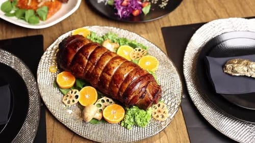 Exquisite Roasted Dish Plated on Table