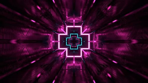 Cyan And Pink Cybernetic Corridor And Luminous Figured Frames Background Vj Loop I 4K