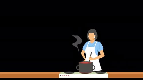 Housewife Is Cooking In The Kitchen Alpha Channel 4K