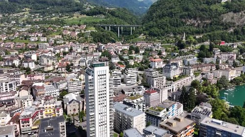 Aerial footage of Montreux city in Vaud Canotn, Switzerland