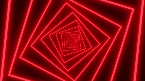 Hypnotic red neon square tunnel background