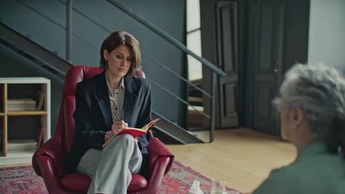 Female Psychologist Giving Mental Health Consultation to Patient in Office