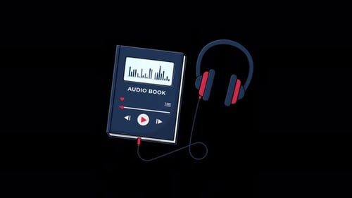 Flat Design Animated Audio Book Player with Headphones