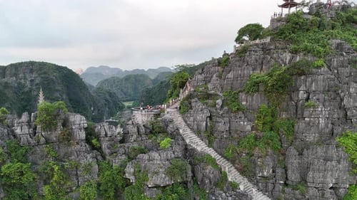Stone Stairs Leading to Hang Mua Peak and Dragon Statue in Ninh Binh Vietnam