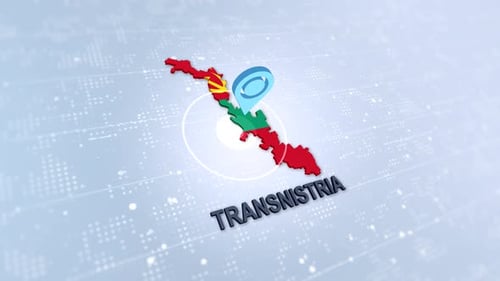 3D Transnistria Map with Location Pin and Digital Grid Background