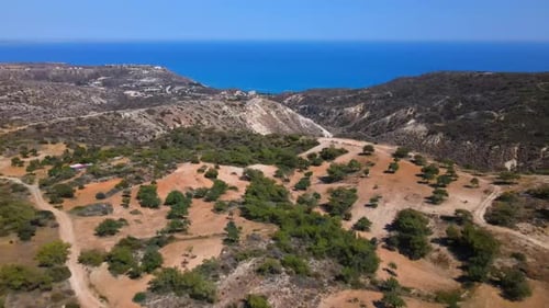 Mountains and sea. View from above on the panorama of the Mediterranean.