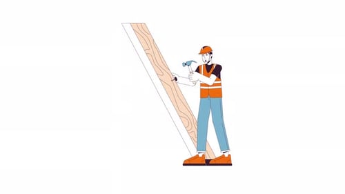 Flat Design Construction Worker Hammering Nail Animation