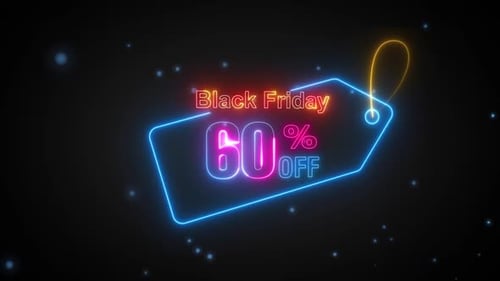 Neon Black Friday 60 Percent Off Sales Tag Animation
