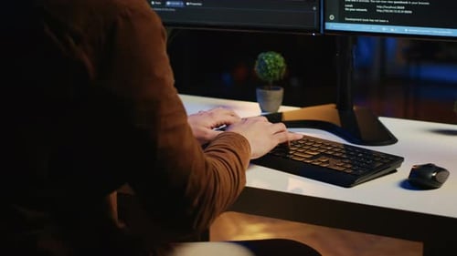 Software Developer Spamming Malfunctioning Keyboard Buttons Close Up