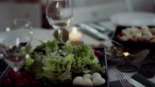 A Close-Up of Table Set for a Meal Indoors on a Party
