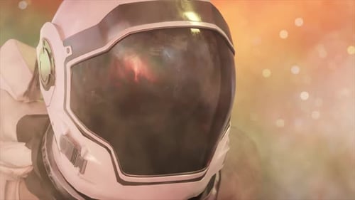 Astronaut im Weltraum Astronautenhelm Nahaufnahme von Universum und Weltraum im Hintergrund 3D-Animation