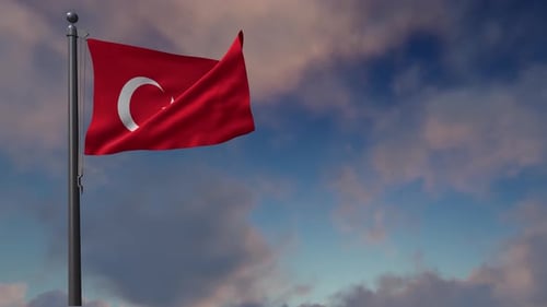 Realistic Waving Turkish Flag Animation with Cloudy Sky
