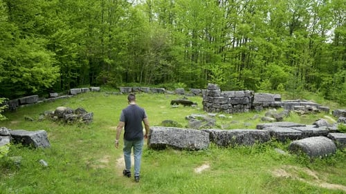 Ruis of an ancient structure of Mishkova Niva tomb on Strandzha Mountain in Bulgaria.