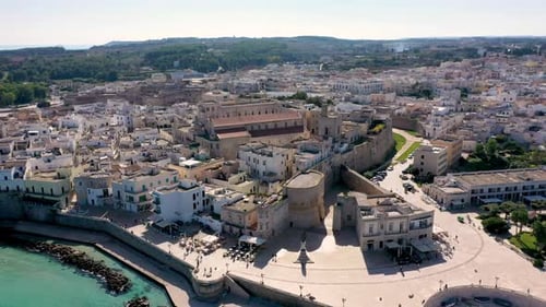 Aerial view of Otranto town on the Salento Peninsula in the south of Italy, Easternmost city in Ital