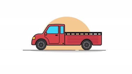 Modern Flat Design Pickup Truck Driving Animation