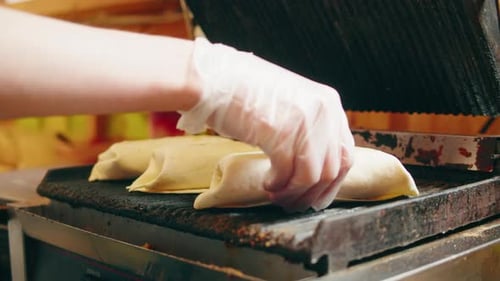 Close Up of Chef Cooking Burrito Eating Traditional Mexican Food Tex Mex Cuisine