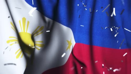 Philippines Flag Waving with Falling Confetti