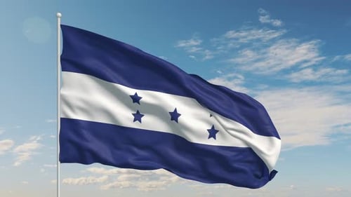 Waving Flag of Honduras Against Blue Sky Backdrop