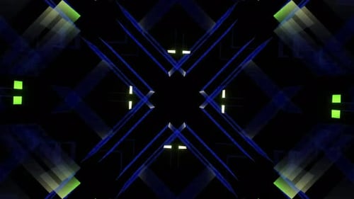 Glowing blue and green light trails intersect