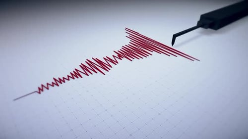 Animated Seismograph Pen Drawing Red Seismic Waveform