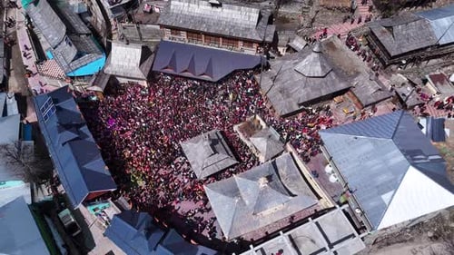 Aerial View of Holi Festival Crowd in City