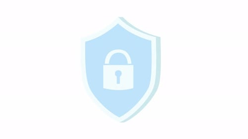 Animated shield with padlock.