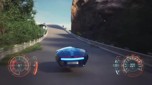 4K, Fake 3D video game. Utopia city racing fake game with HUD.