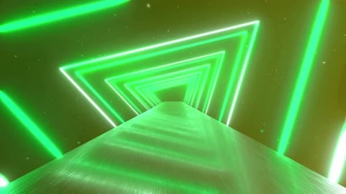 Fondo de túnel triangular futurista de neón verde