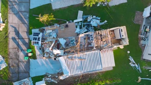 Destroyed By Hurricane Ian Suburban Houses in Florida Mobile Home Residential Area