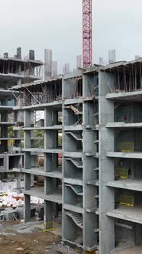 Vertical Video Aerial View Construction Site Work on Site