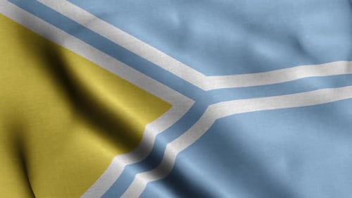 Waving Abstract Flag with Geometric Yellow and Blue Pattern