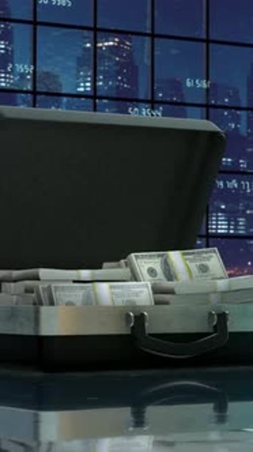 Close Up Briefcase with Money Wealth Concept Vertical Loop