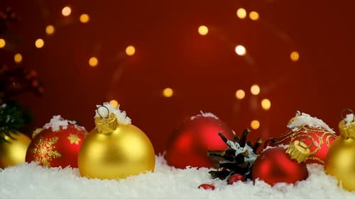 Festive Ornaments Under Christmas Tree Twinkling Lights