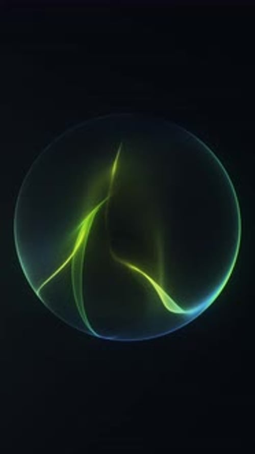 Arc de néon vert vif et lignes douces et lumineuses créant un mouvement minimaliste élégant et futuriste