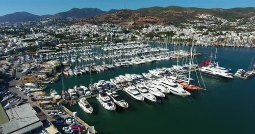 Aerial view of Bodrum Marina. Turkey. 4K.