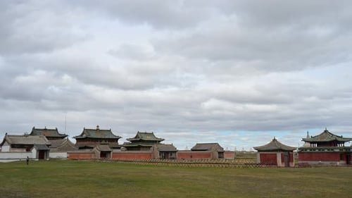Mongolia Erdene Zuu Monastery Oldest Buddhist Temple Ancient Karakorum White Stupas Wide View