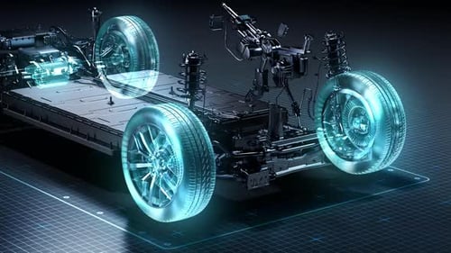 Futuristic Electric Car Chassis and Battery with Glowing Components